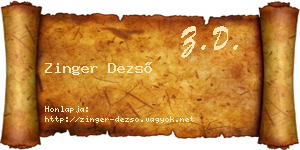 Zinger Dezső névjegykártya